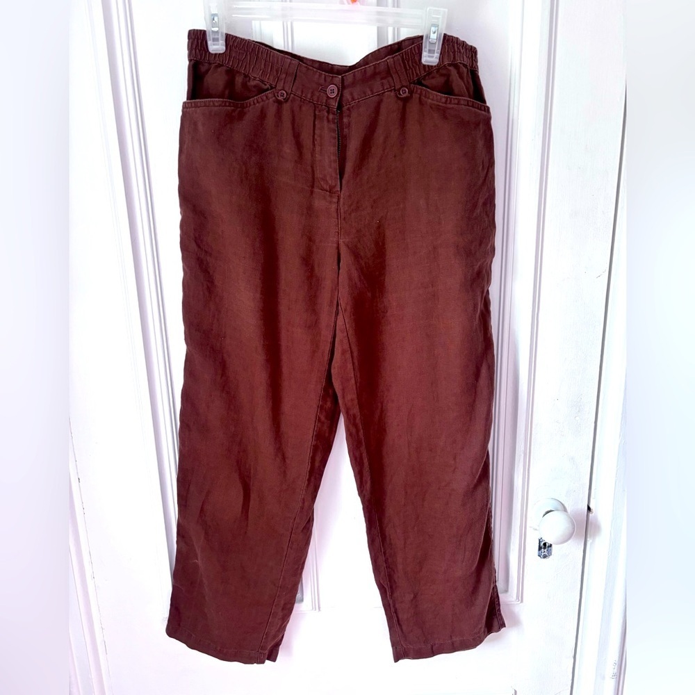 Women’s Jones New York 100% Linen Elastic Button Waist Chocolate Brown Size 6